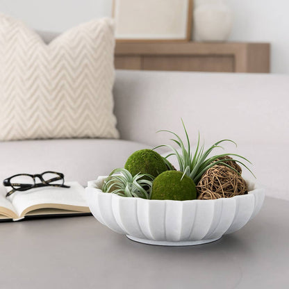 Decorative Tray - White Marble Stylish Petal Edged, 14 in.