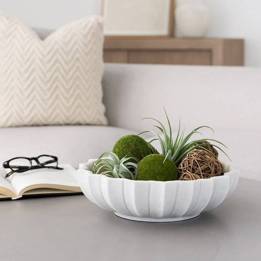 Decorative Tray - White Marble Stylish Petal Edged, 14 in.
