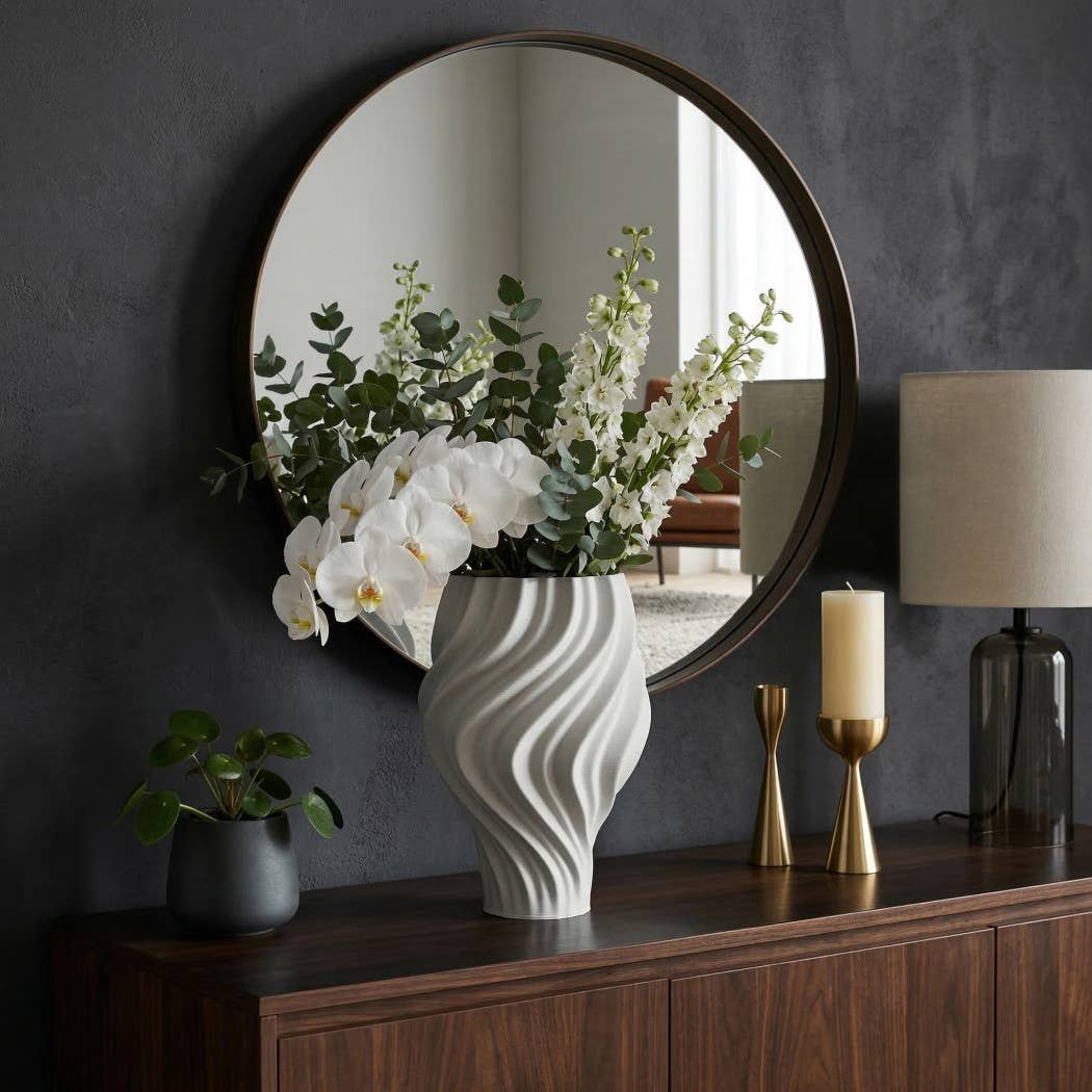 Decorative Vase - White Ceramic Modern Sculptural, 14 in.