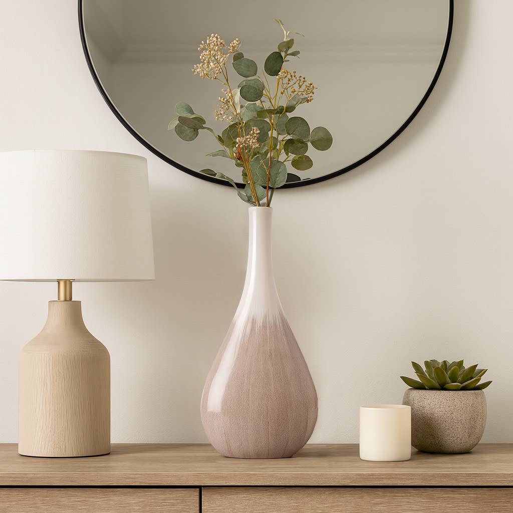Decorative Vase - White Ceramic Gradient Glaze, 19 in.