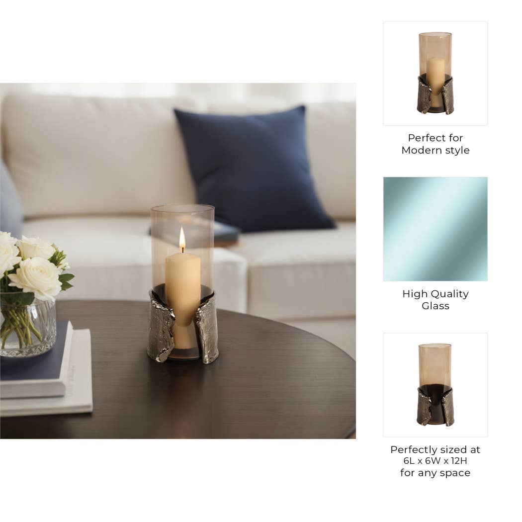 Candle Holder - Brown Glass Transitional Style, 12 in.