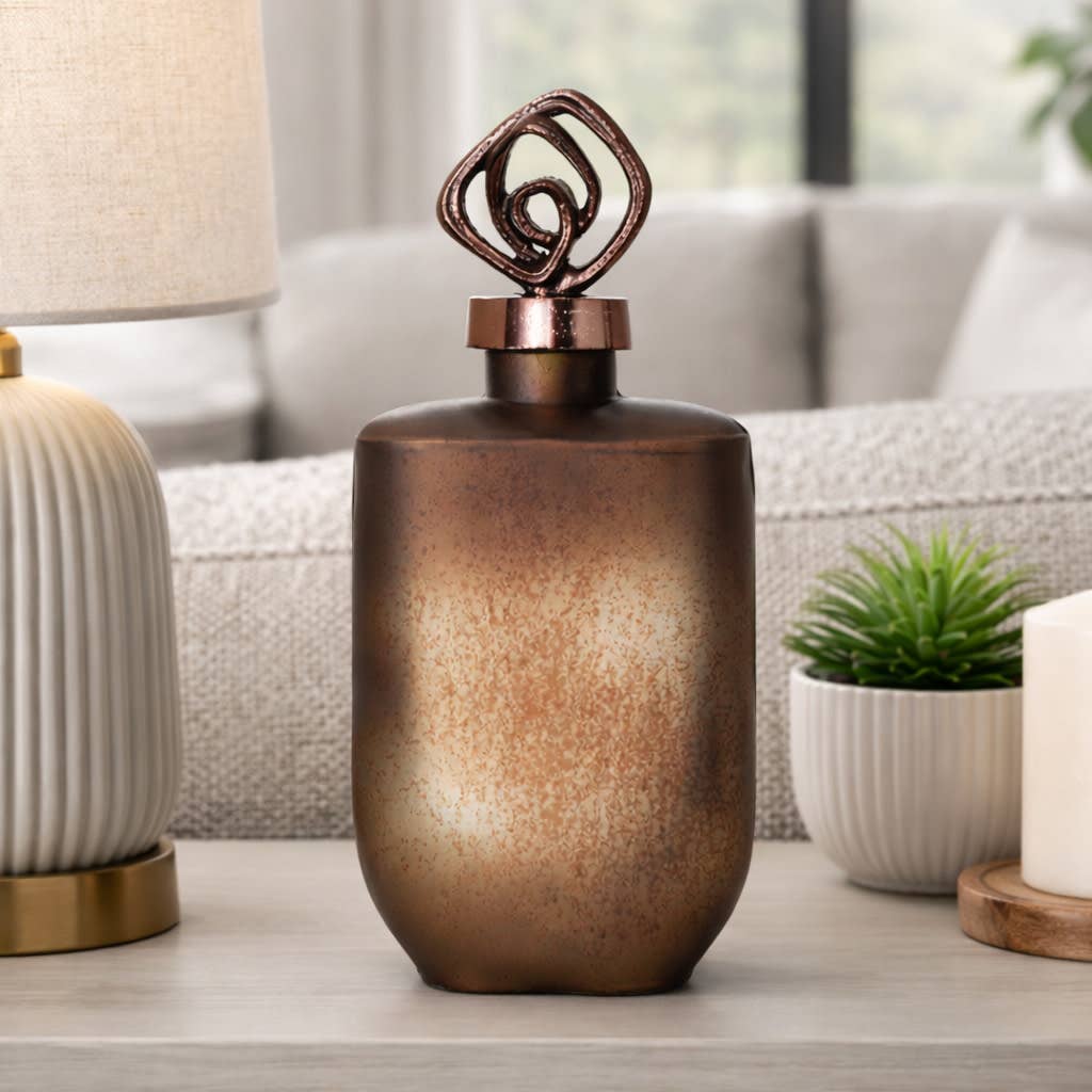 Bottle - Bronze Glass Modern Ombre with Metal Topper, 14 in.