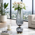 Decorative Vase - Gray Glass with Metal Base, 25 in.