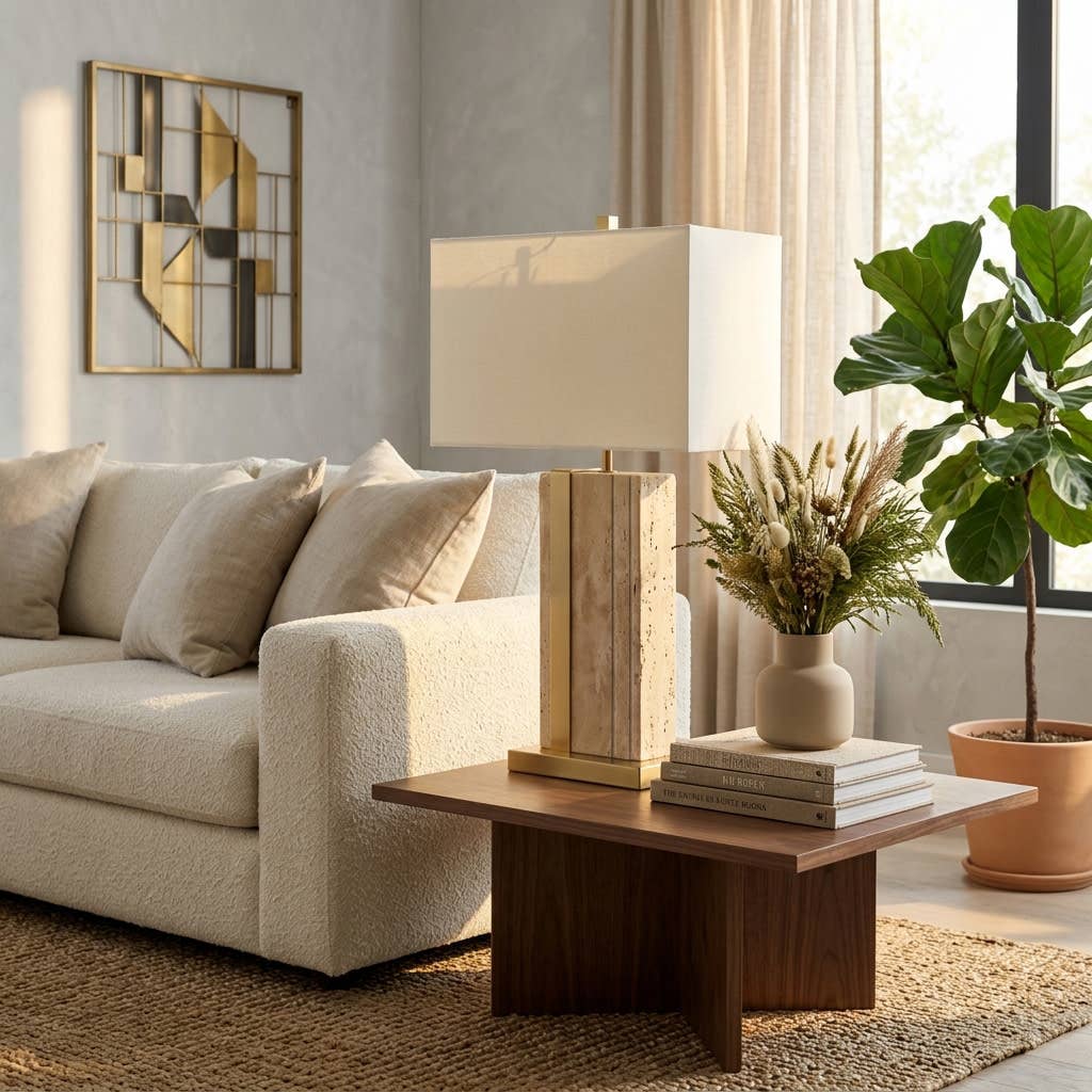 Table Lamp - Gold/Ivory Stone Refined Rectangular, 26 in.