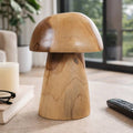 Sculpture - Brown Teak Wood Small Carved Mushroom, 10 in.