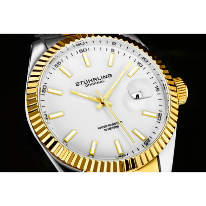 Stuhrling Original Lineage Men's Quartz Classic Watch, 42mm, White Dial, Gold-Tone Bracelet