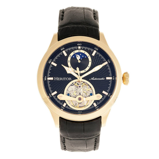 Heritor Gregory Men's Automatic Semi-Skeleton Leather Watch, Style HERHR8104
