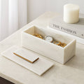 Decorative Box - White Marble with Metal Gold Lid, 16 in.