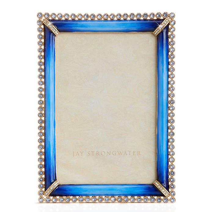 Jay Strongwater Lorraine Stone Edge 4" x 6" Crystal Enamel Picture Frame, Lapis