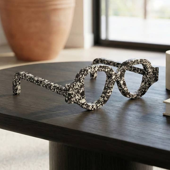 Decorative Sculpture - Black Stone Eyeglasses Shaped, 9 in.
