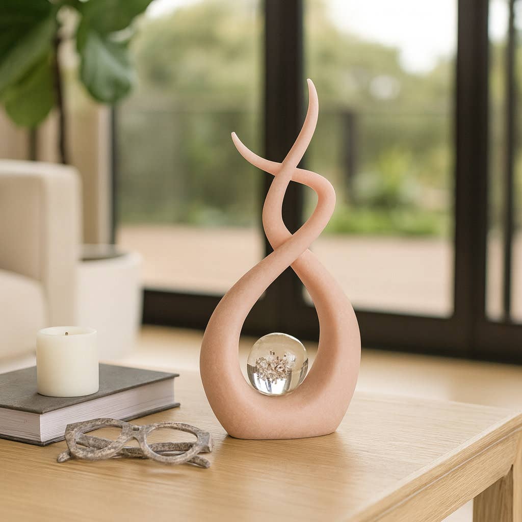 Sculpture - Pink Resin Swirl with Crystal Accent, 12 in.