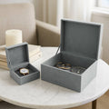 Decorative Box Set of 2 - Blue Suede with Stone Knob 7/9 in