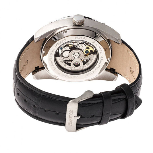 Heritor Daniels Men's Automatic Semi-Skeleton Leather Watch, Silver/Black