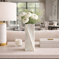 Decorative Vase - Ivory/Brown Ceramic Twist Design, 11 in.