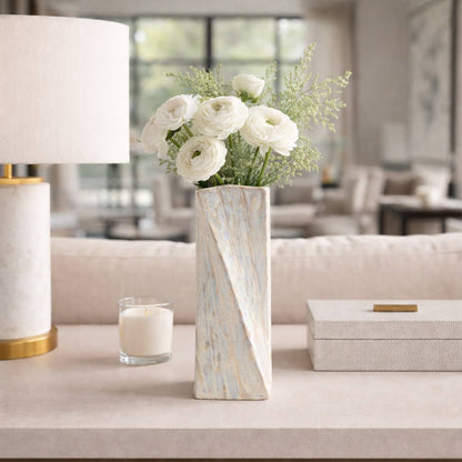 Decorative Vase - Ivory/Brown Ceramic Twist Design, 11 in.