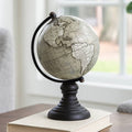 Decorative Globe - Black/Green Wood World Map Design, 7 in.