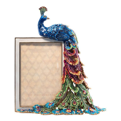 Jay Strongwater Eve Rainbow Peacock 4" x 6" Swarovski Crystal Enamel Picture Frame