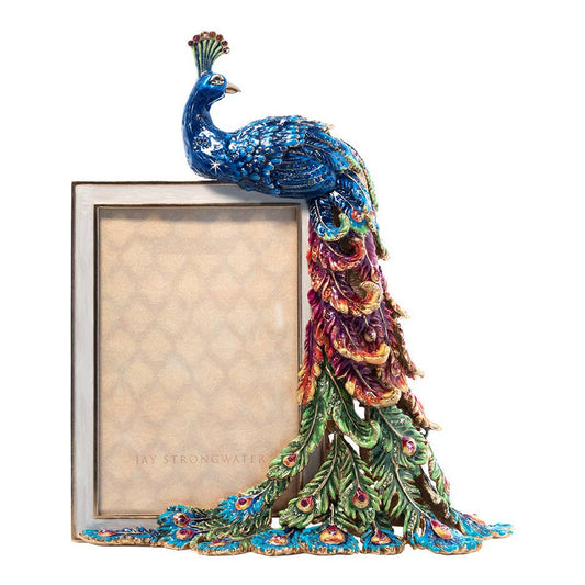 Jay Strongwater Eve Rainbow Peacock 4" x 6" Swarovski Crystal Enamel Picture Frame