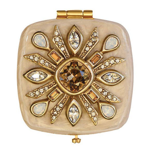 Jay Strongwater Schuyler Maltese Bejeweled Golden Compact Mirror, Crystal Gold-Finished