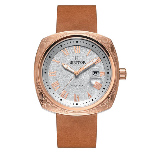 Heritor Davenport Men's Automatic Engraved-Case Leather Watch, Style HERHS3204