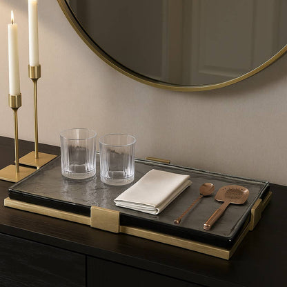 Decorative Tray - Gold Metal Rectangular Design, 19 in.