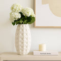 Decorative Vase - Beige Porcelain 3D Printed Design, 15 in.