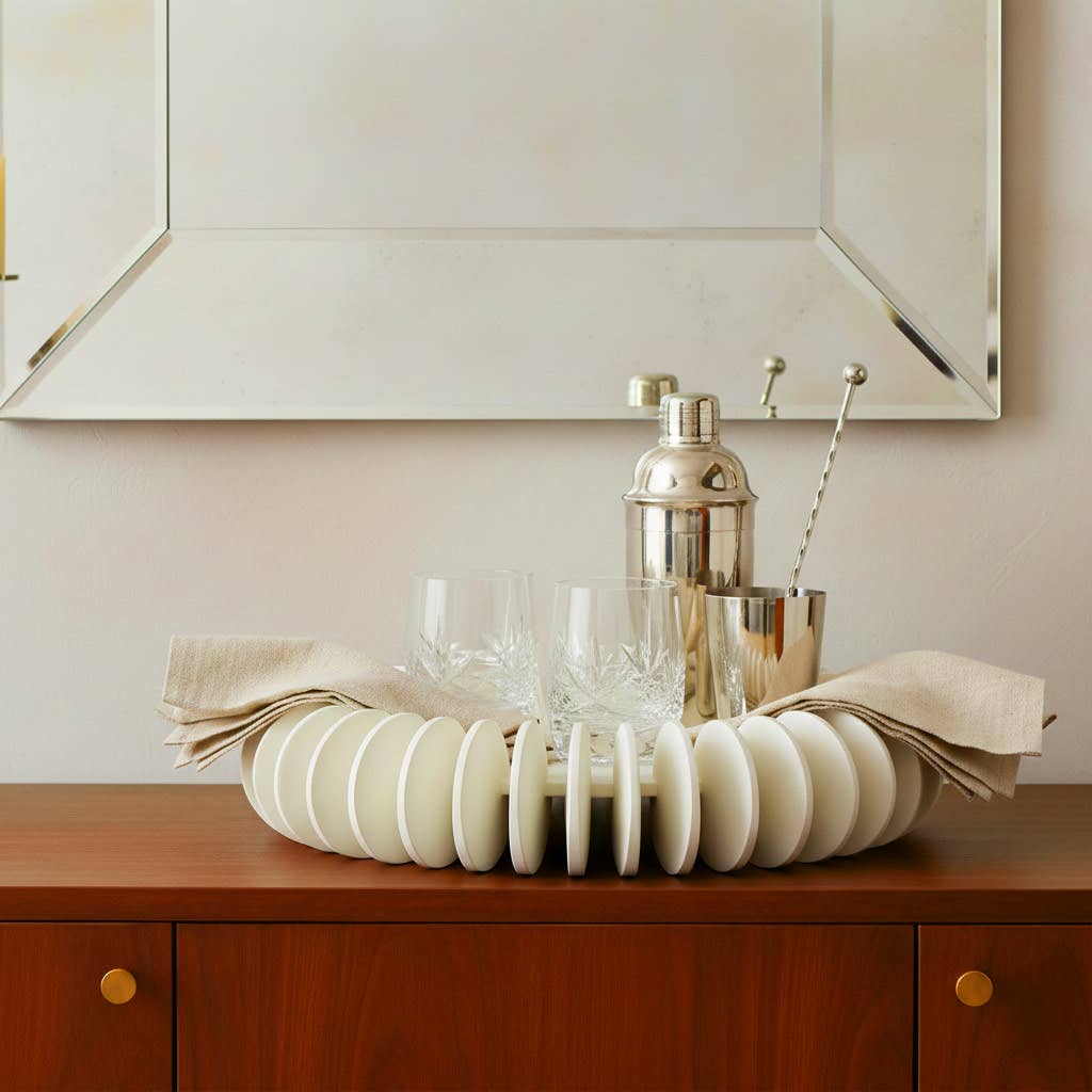 Tray - White Resin Calliope Round Artistic Form, 17 in.