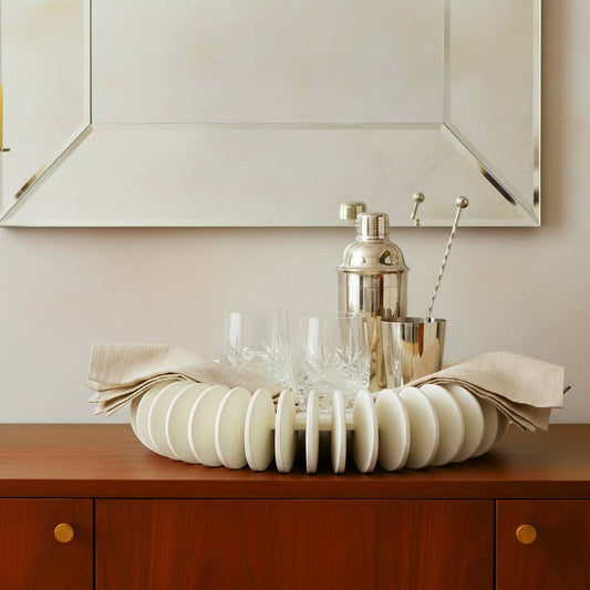 Tray - White Resin Calliope Round Artistic Form, 17 in.
