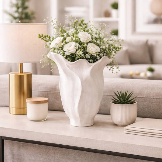 Decorative Vase - Ivory Porcelain Organic Design, 13 in.