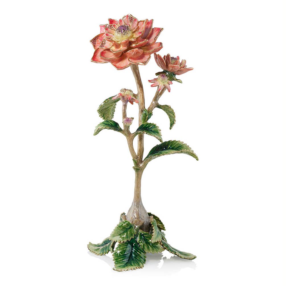 Jay Strongwater Persephone Dahlia Floral Crystal Enamel Gold-Finished Tabletop Object