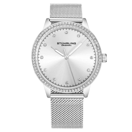 Stuhrling Original Dorset 3904 Women's Quartz Watch, 38mm, Silver Dial, Silver-Tone Mesh Bracelet