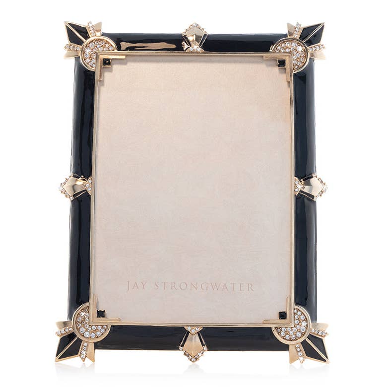 Jay Strongwater Geraldine Art Deco 5" x 7" Swarovski Crystal Enamel Picture Frame, Black Onyx