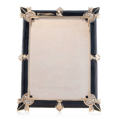 Jay Strongwater Geraldine Art Deco 5" x 7" Swarovski Crystal Enamel Picture Frame, Black Onyx