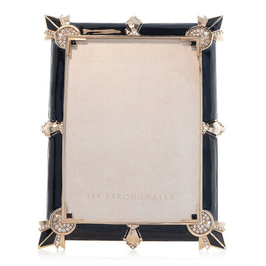Jay Strongwater Geraldine Art Deco 5" x 7" Swarovski Crystal Enamel Picture Frame, Black Onyx