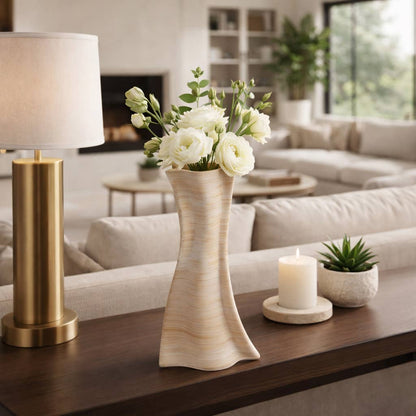 Decorative Vase - Tan Porcelain 3D Printed Textured, 15 in.