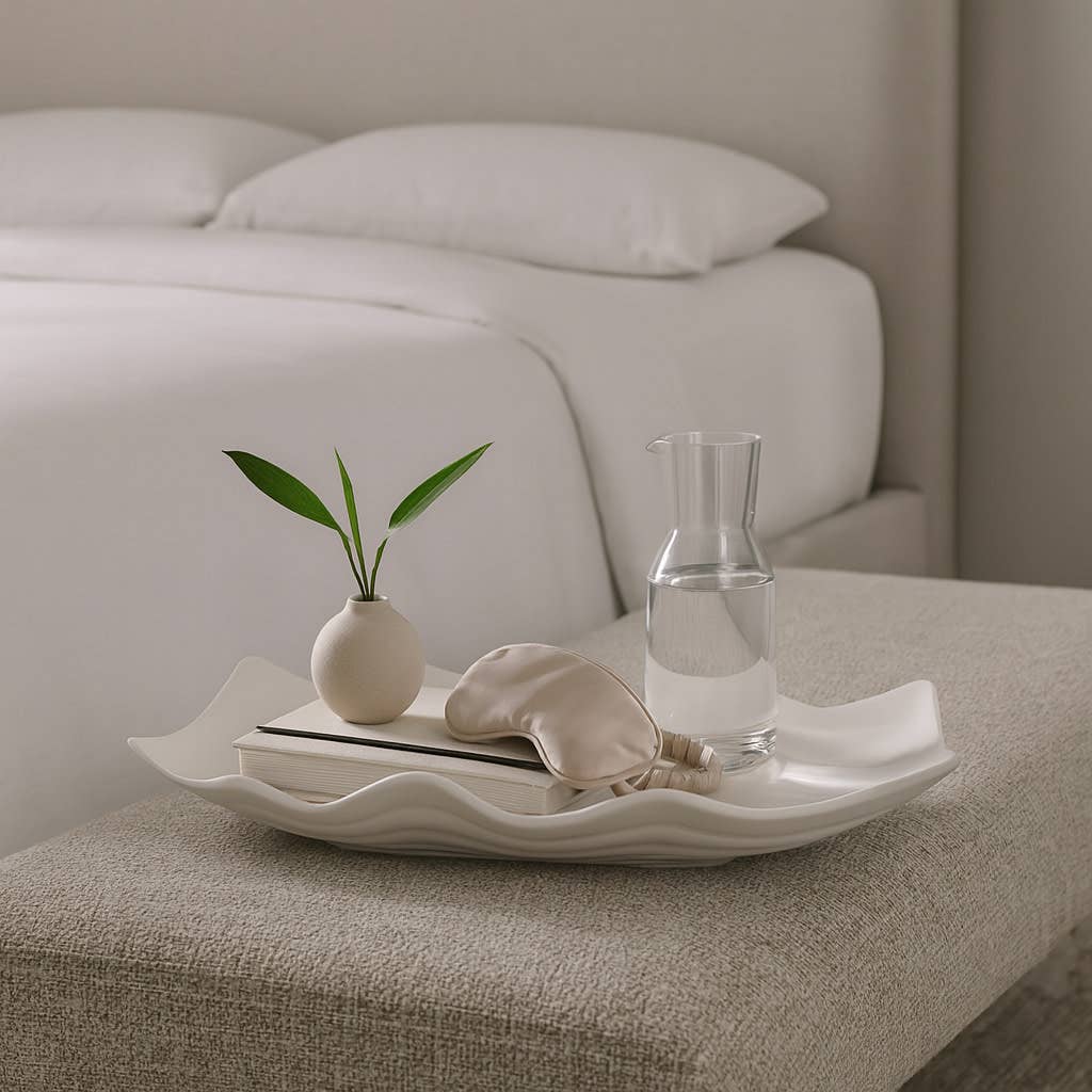 Tray - Ivory Porcelain Wavy Abstract Oversized, 20 in.