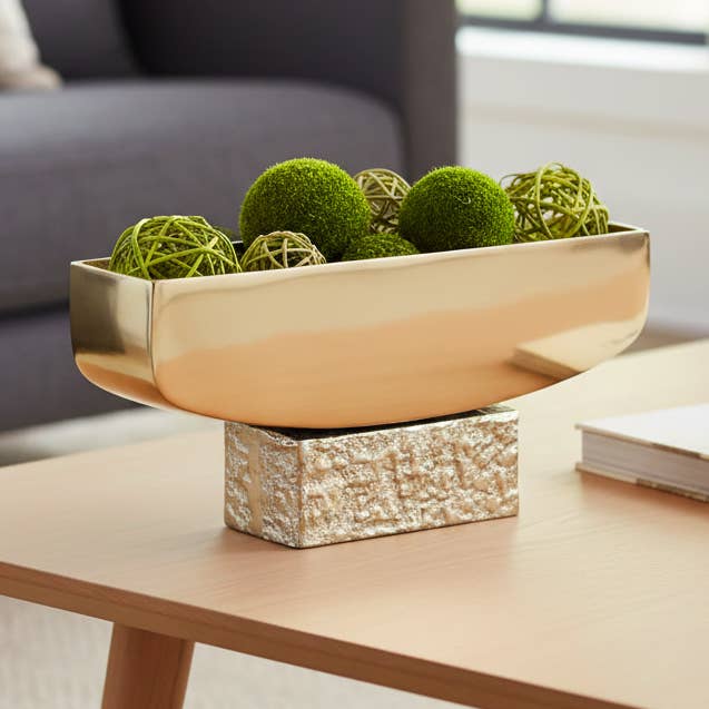 Decorative Bowl - Gold/Silver Metal Pedestal Base, 14 in.