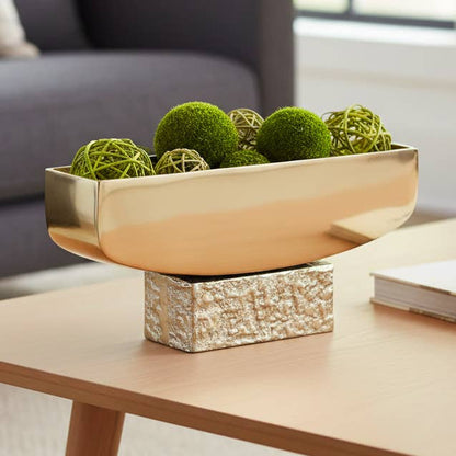 Decorative Bowl - Gold/Silver Metal Pedestal Base, 14 in.