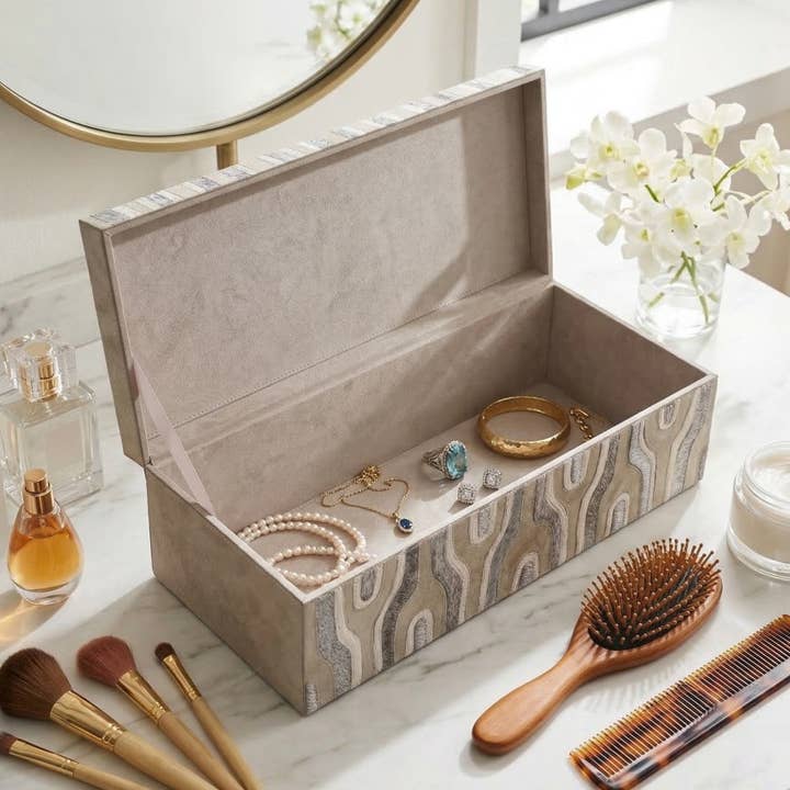 Decorative Box - Gray Wood Rectangular with Lid, 16 in.