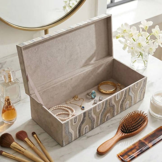 Decorative Box - Gray Wood Rectangular with Lid, 16 in.