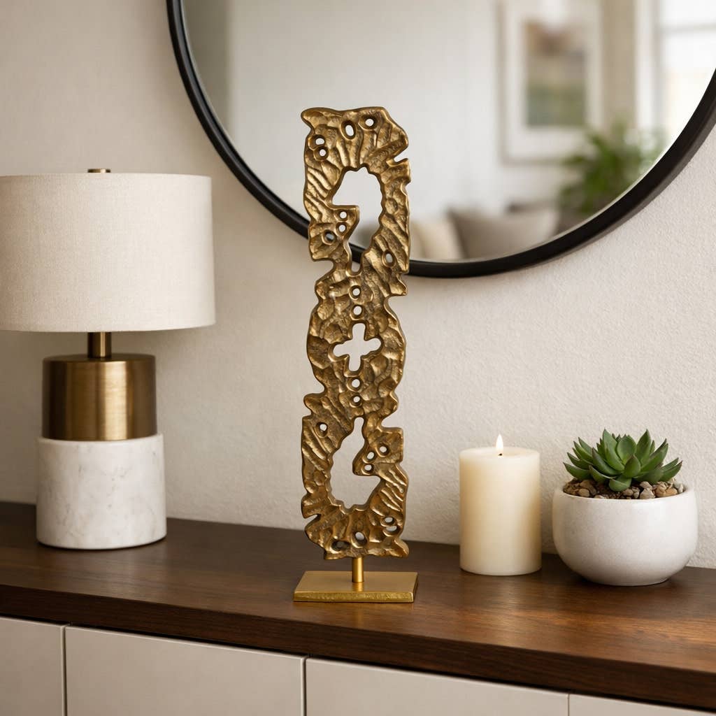 Sculpture - Gold Metal Abstract Cutout Design, 28 in.