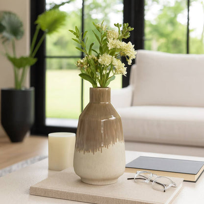 Decorative Vase - Ivory/Brown Ceramic Warm Rustic, 14 in.