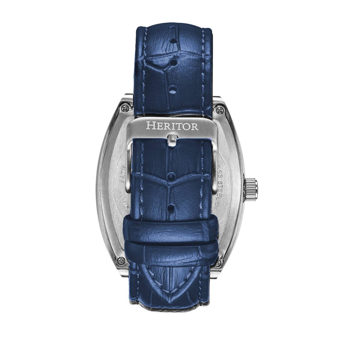 Heritor Masterson Men's Automatic Semi-Skeleton Leather Watch, Silver/Blue