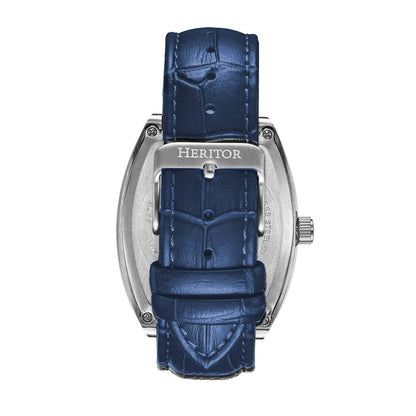 Heritor Masterson Men's Automatic Semi-Skeleton Leather Watch, Silver/Blue