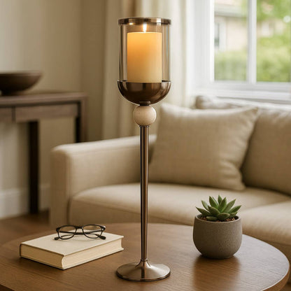 Candle Holder - Bronze Metal Large Floor Hurricane, 29 in.