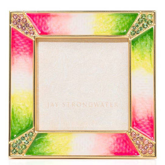 Jay Strongwater Leland Pavé Corner 2" Swarovski Crystal Enamel Picture Frame, Flora
