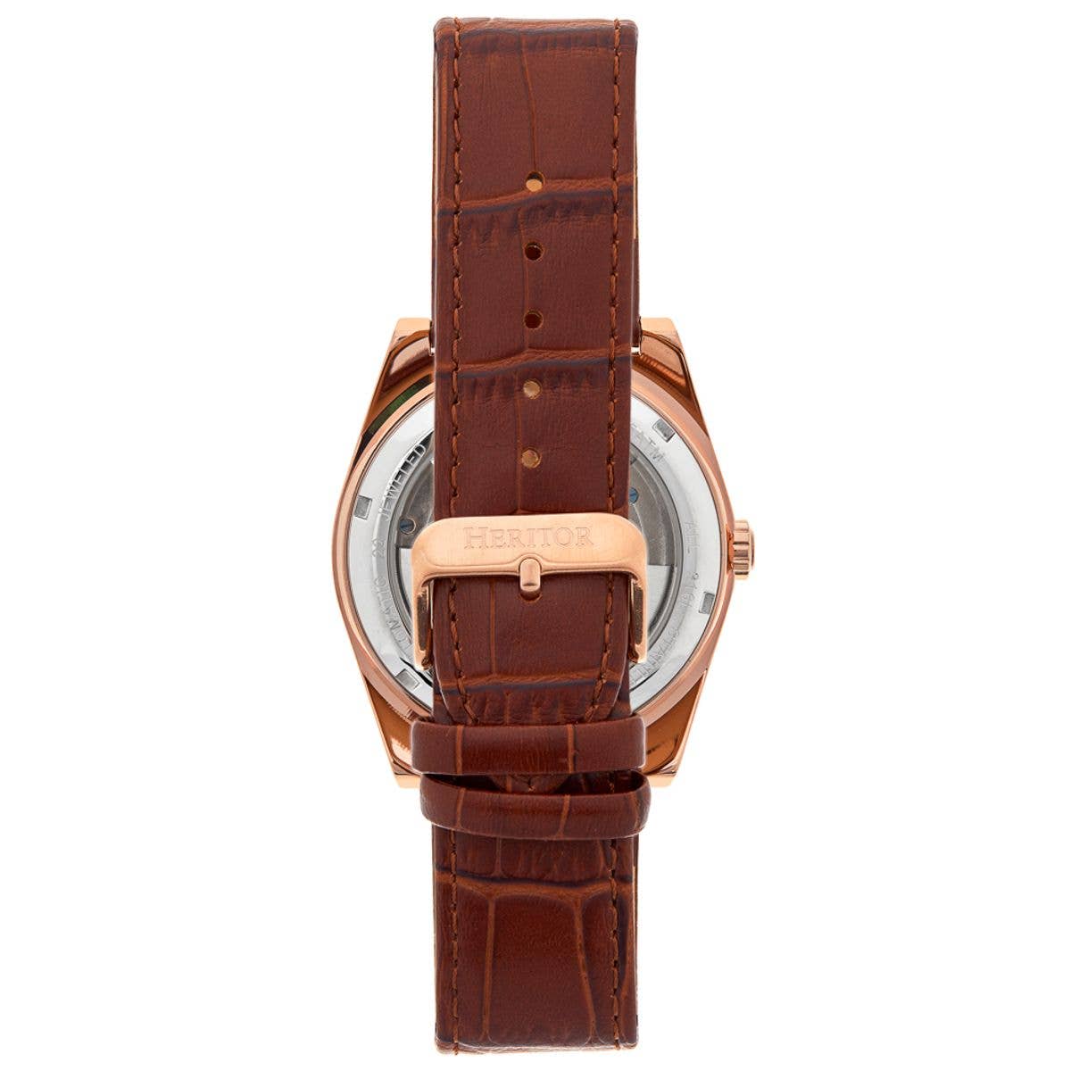 Heritor Daxton Men's Automatic Skeleton Leather Watch, Brown/Rose Gold