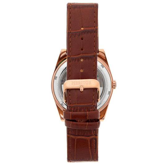 Heritor Daxton Men's Automatic Skeleton Leather Watch, Brown/Rose Gold