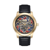 Authentic Heritor Emmanuel Men's Automatic Semi-Skeleton Leather Watch, Gold/Black