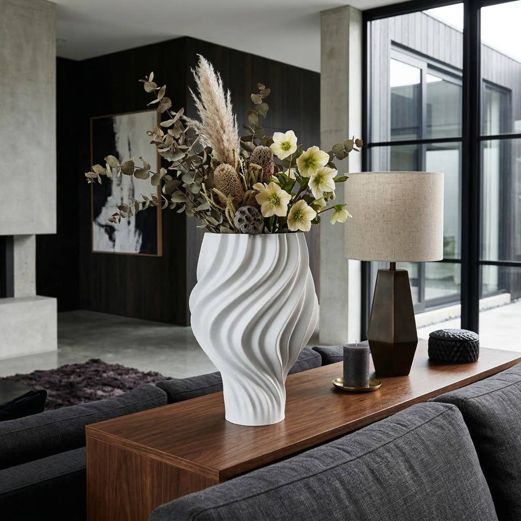 Decorative Vase - White Cerami Modern Sculptural, 18 in.